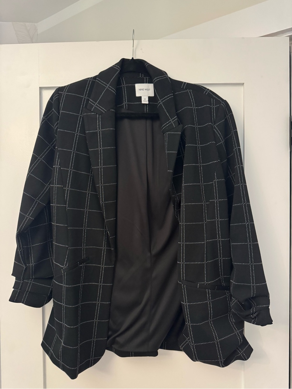 Nine West Black and White Windowpane Blazer Jacket